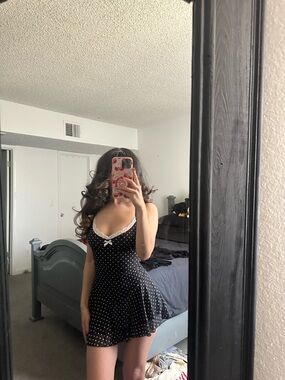 Black Polka Dot Lace-Trim Mini Dress